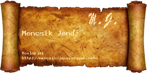 Mencsik Jenő névjegykártya